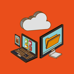 Icon of isometric computer and laptop, vector illustration