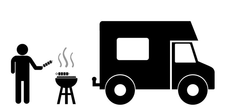 Camping-car et un barbecue
