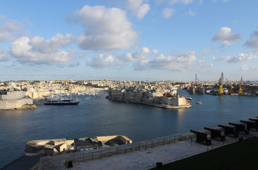 Fototapeta na wymiar Three Cities as seen from Valletta, Vittoriosa, Senglea, Cospicua, Malta 