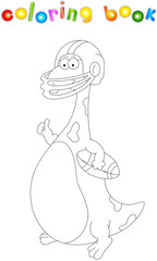 Cartoon dragon with a rugby ball. Coloring book