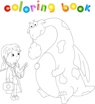 Funny ill dragon isolated on white. Coloring book for kids