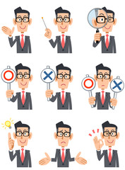 眼鏡をかけたビジネスマンの9種類の表情と仕草
