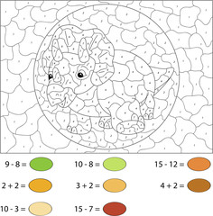 Cartoon Triceratops. Color by number educational game for kids