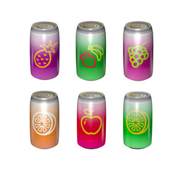 Tins of different fruit juice. Illustration