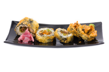 traditional fresh japanese sushi rolls on a white