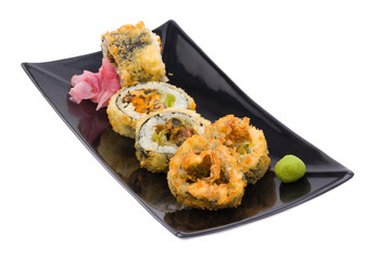 traditional fresh japanese sushi rolls on a white