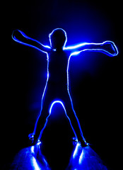 Blue human figure. Speed light painting. Freeze Light.