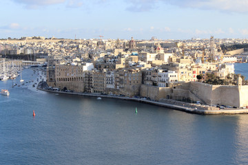 Fototapeta premium Three Cities as seen from Valletta, Vittoriosa, Senglea, Cospicua, Malta 