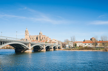 Salamanca with Tormes River and Cathedral. Spain