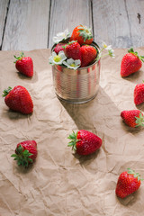 Fresh strawberries on wooden background