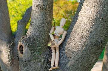 Wooden toy man in spring