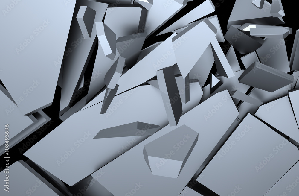 Poster abstract 3d rendering of cracked surface. background with broken shape. wall destruction. explosion 