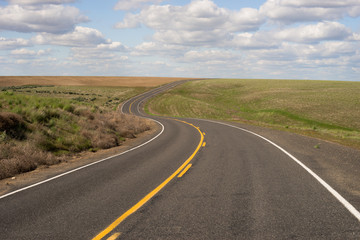 Paved Two Lane Road Highway Transportation White Clouds Blue Sky