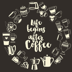 Big vector set with coffee icons 
