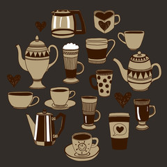 Big vector set with coffee icons 