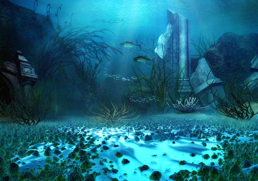 3D Rendered Underwater Fantasy Landscape
