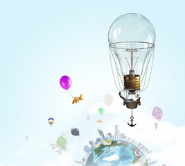 Elegant man traveling in aerostat