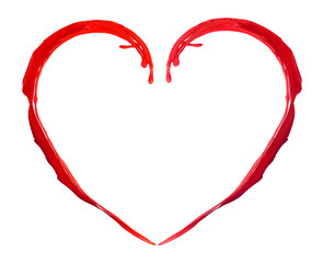 Red heart made of paint splash isolated on white