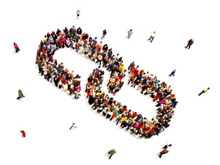 Large group of people forming a chain link. Success , unity, strength concept.