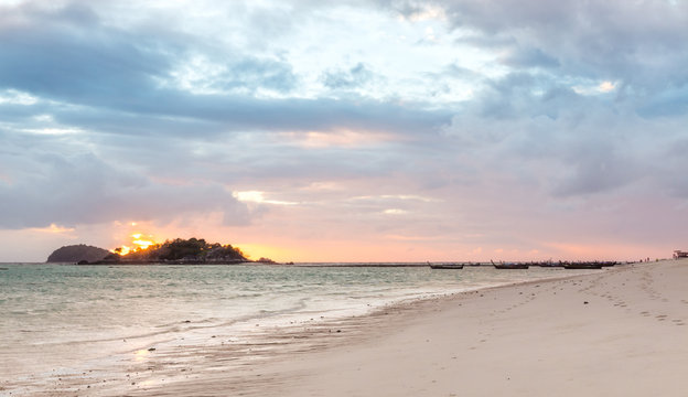 silhouette  sunrise at Sunrise beach  Lipe island , Satun, Thail