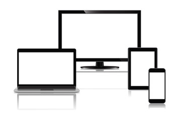 Computer, laptop, phone, tablet pc, electronics, vector illustration