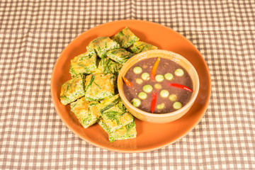fried acacia omelet with chili paste thai style