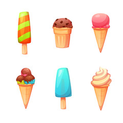 Vector set with flat ice creams icons.