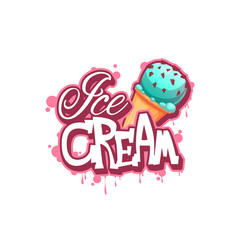 Ice cream banner with pink drops. Vector illustration.