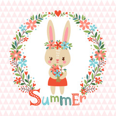 Summer background with cute bunny.