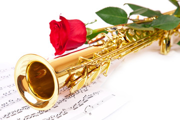 Musical notes and saxophone