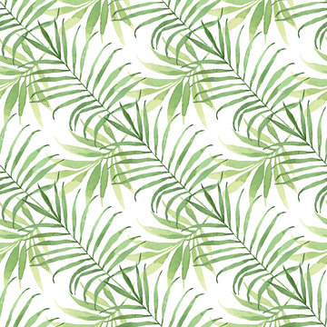 Tropical seamless pattern with leaves. Watercolor background with tropical leaves.