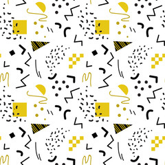 Seamless gold geometric pattern in retro 80s style, memphis, vector