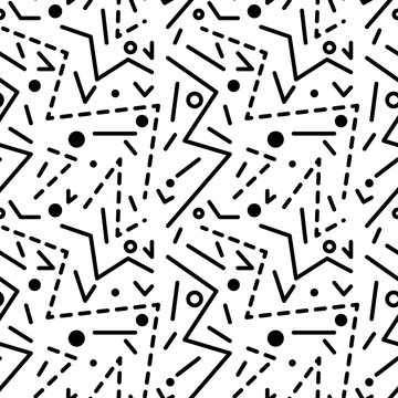 Seamless geometric vintage pattern in retro 80s style, memphis. Ideal for fabric design, paper print and website backdrop. EPS10 vector file