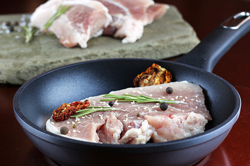 steak in a frying pan
