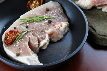 steak in a frying pan