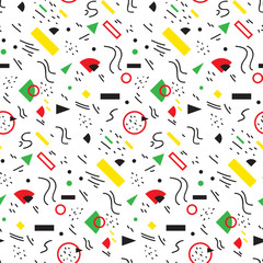 Seamless geometric vintage pattern in retro 80s style, memphis. Ideal for fabric design, paper print and website backdrop. EPS10 vector file.