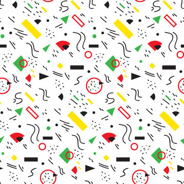 Seamless geometric vintage pattern in retro 80s style, memphis. Ideal for fabric design, paper print and website backdrop. EPS10 vector file.