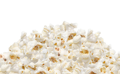 Heap of popcorn isolated on white background