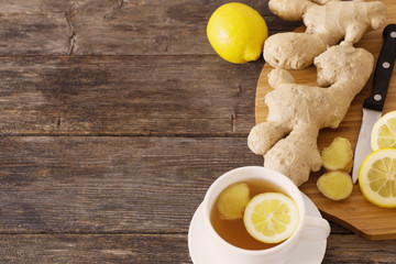 Cup of Ginger tea with lemon