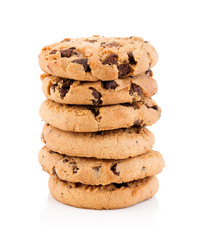 Chocolate chip cookie on white background