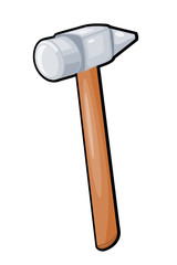 Hammer with a wooden handle on a white background. Cartoon. With
