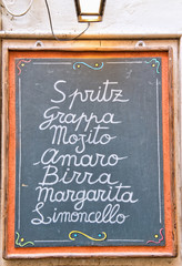  Italian bar sign with traditional drinks