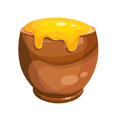Cartoon drawing of a clay pot with honey. Vector illustration