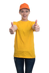 Happy girl showing thumbs up