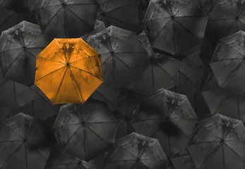 orangefarbener Regenschirm auf schwarzem anderem Geschäftskonzept © fotobieshutterb