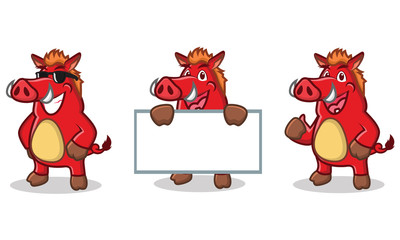 Red Wild Pig Mascot happy