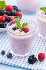 healthy berry smoothies with oatmeal, close-up