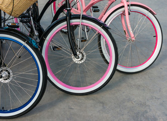 Fototapeta na wymiar Wheel detail of three bikes