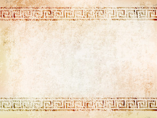 background antique wall with cracks with greek ornament meander.vector illustration - obrazy, fototapety, plakaty