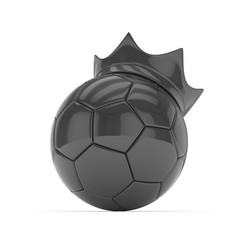 Soccer  ball with black royal crown is a symbol of competition and winner's trophy on white. 3D rendering.